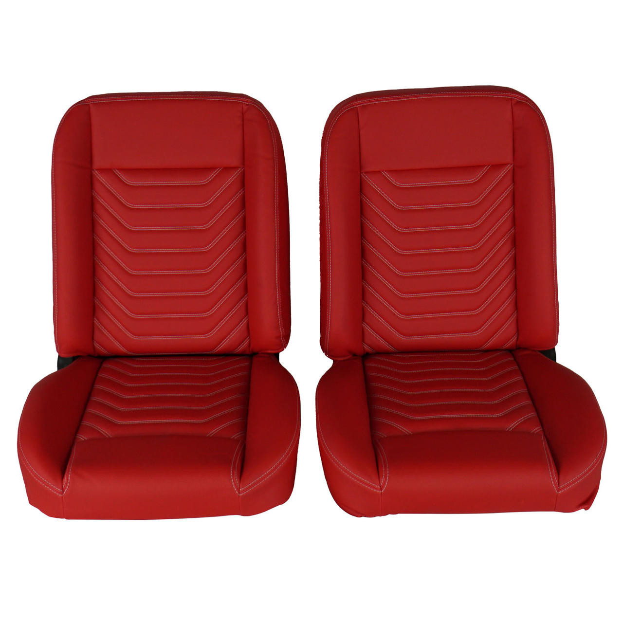  PUI Interiors Low Back Bucket Sport Mod I Seat Set, Red Vinyl, Wide Red Insert, White Thread - (RM-UA22X6) 