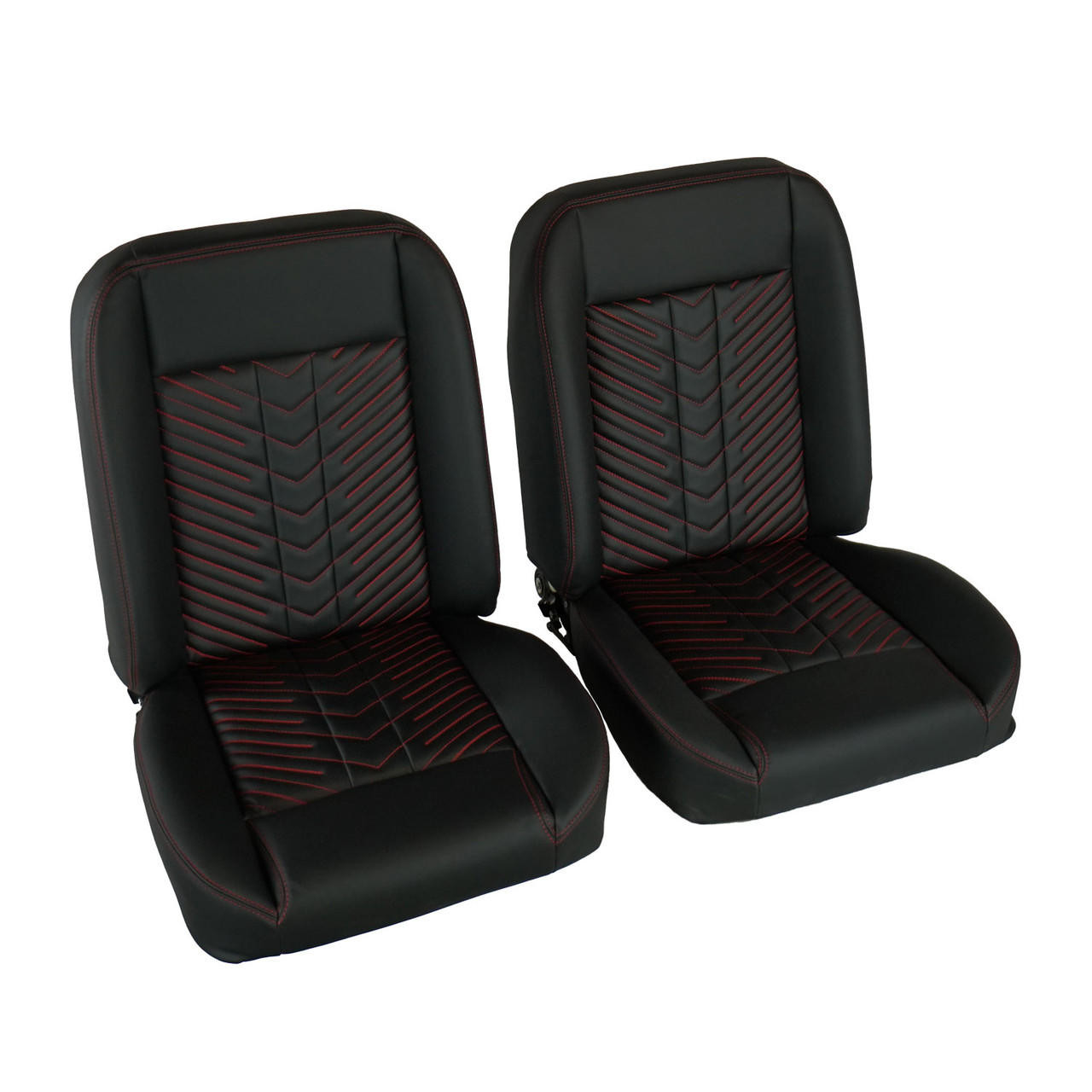  PUI Interiors Low Back Bucket Sport Mod II Seat Set Black Vinyl Narrow Black Insert Red Thread - (RM-UB11X2) 