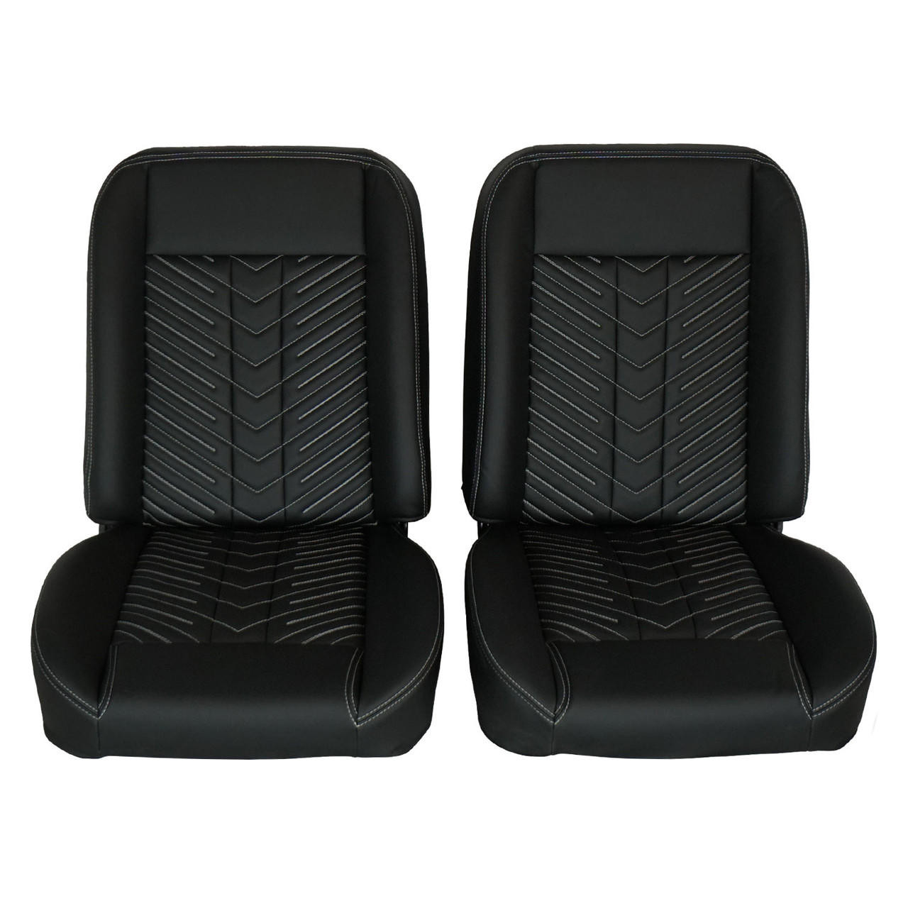  PUI Interiors Low Back Bucket Sport Mod II Seat Set, Blk Vinyl Narrow Blk Insert White Thread - (RM-UB11X6) 