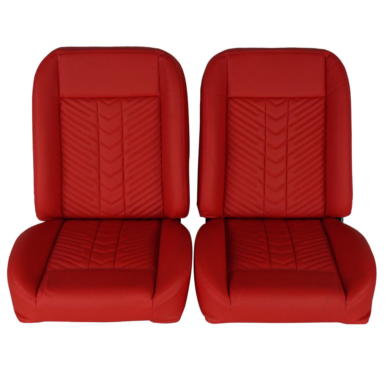  PUI Interiors Low Back Bucket Sport Mod II Seat Set, Red Vinyl, Narrow Red Insert, Red Thread - (RM-UB22X2) 