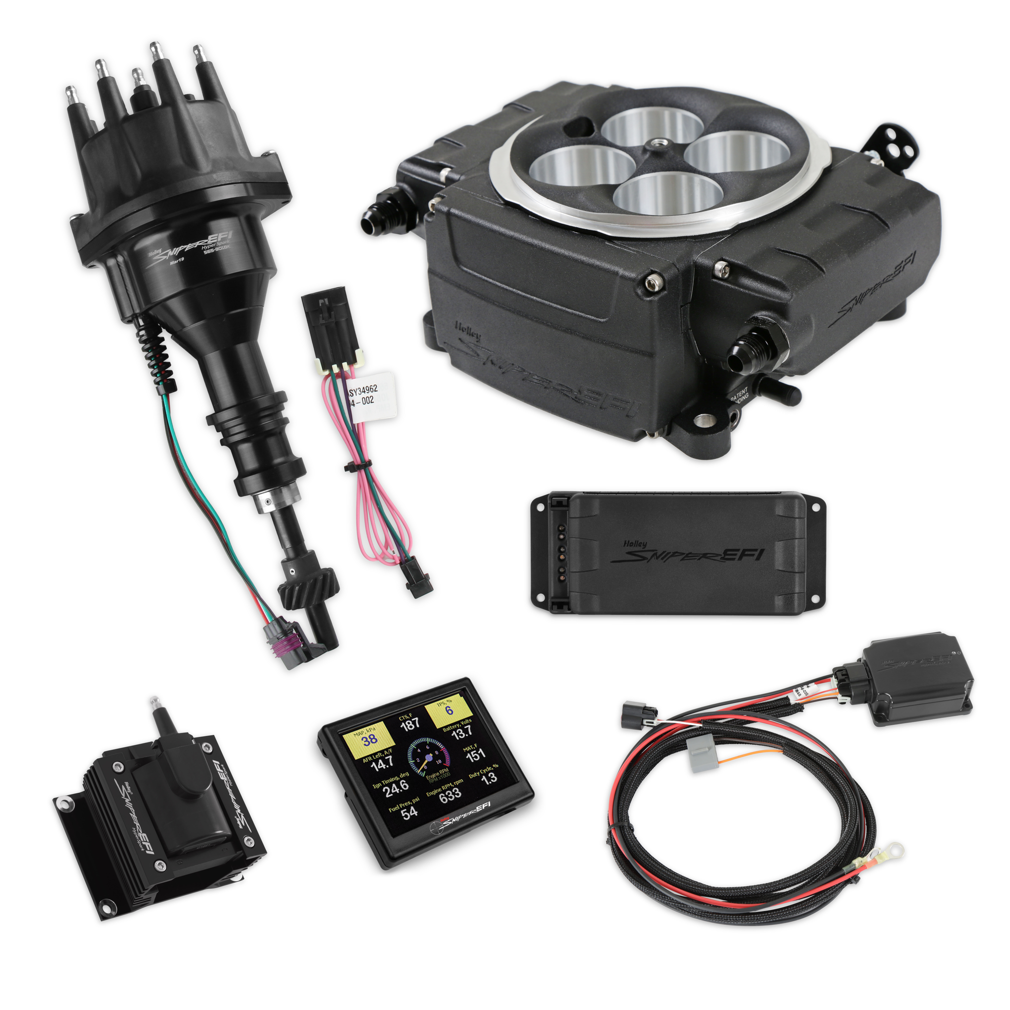 Holley EFI Sniper 2 EFI Bundle w/HyperSpark Ignition System, Black w/3.5" Handheld SBF - (EFI-550-511-3PX-SBF)
