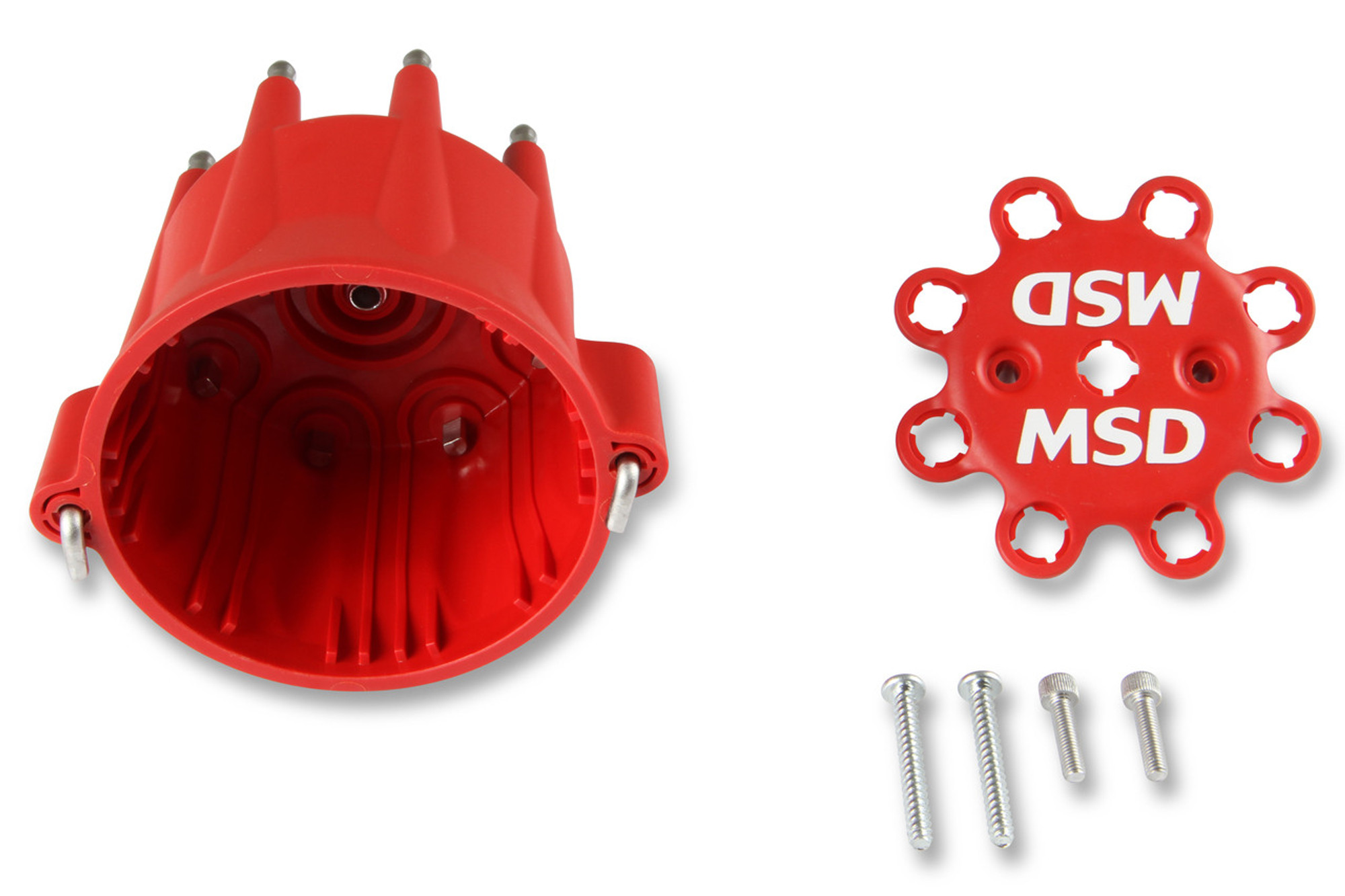 MSD MSD Distributor Cap - V8 - HEI Terminals - Red - Spark Plug Wire Retainer - (MSD-8433)