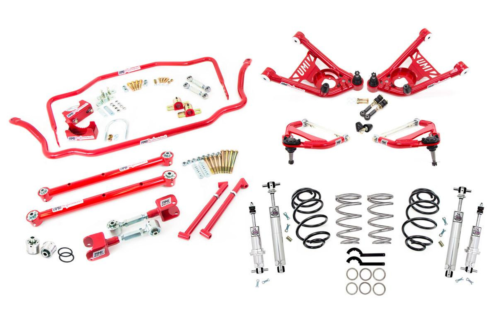  UMI Performance 1967 GM A-Body Handling Kit- Stage 5, 1" Lowering Spring, 550lb Spring, Red - (UMI-ABF410-67-1-R) 