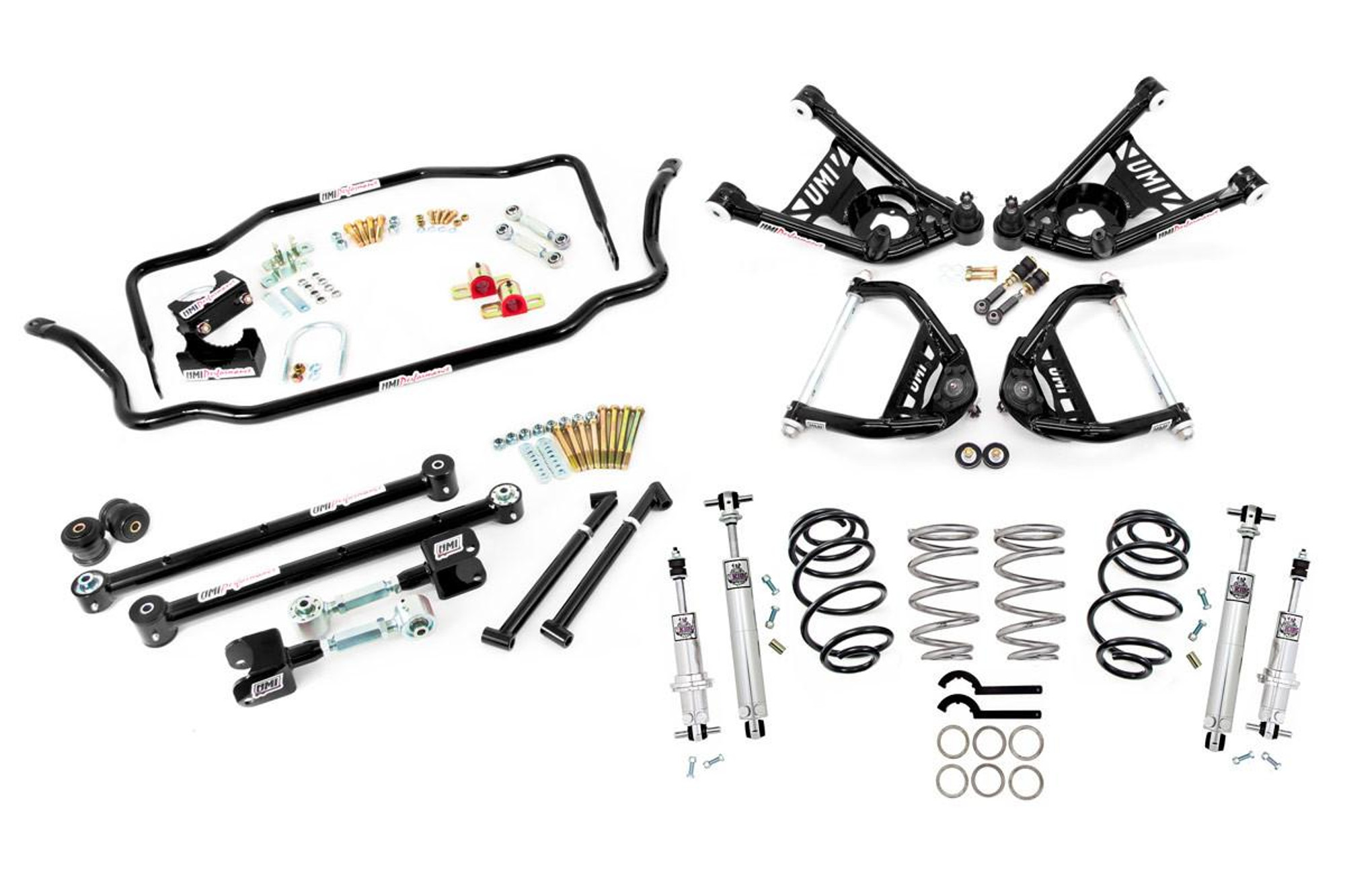  UMI Performance 1968-1972 GM A-Body Handling Kit- Stage 4, 1" Lowering, 450lb Springs, Black - (UMI-ABF807-1-B) 