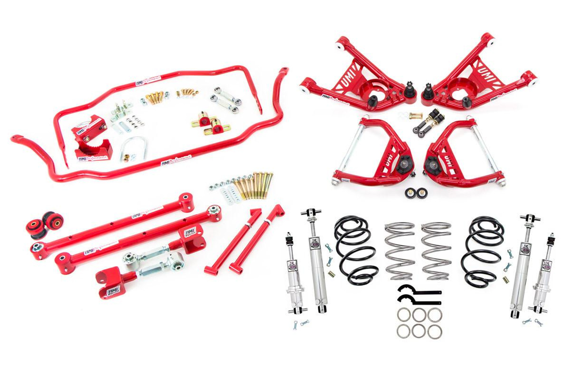  UMI Performance 1968-1972 GM A-Body Handling Kit- Stage 4, 2" Lowering, 450lb Springs, Red - (UMI-ABF807-2-R) 