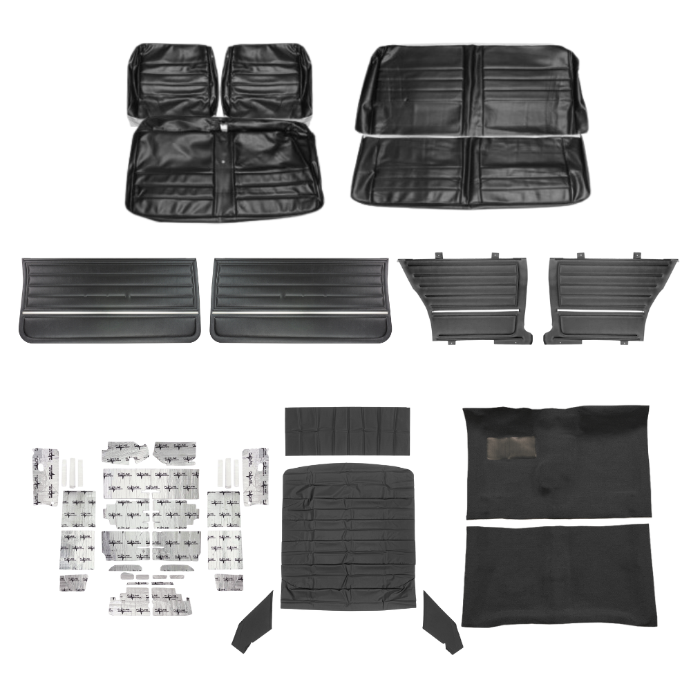 PUI Interiors 1965 Chevrolet Chevelle Interior Kit, Bench Seats, Standard, Coupe, Black - (65CHVBLKINTBNCH-K)