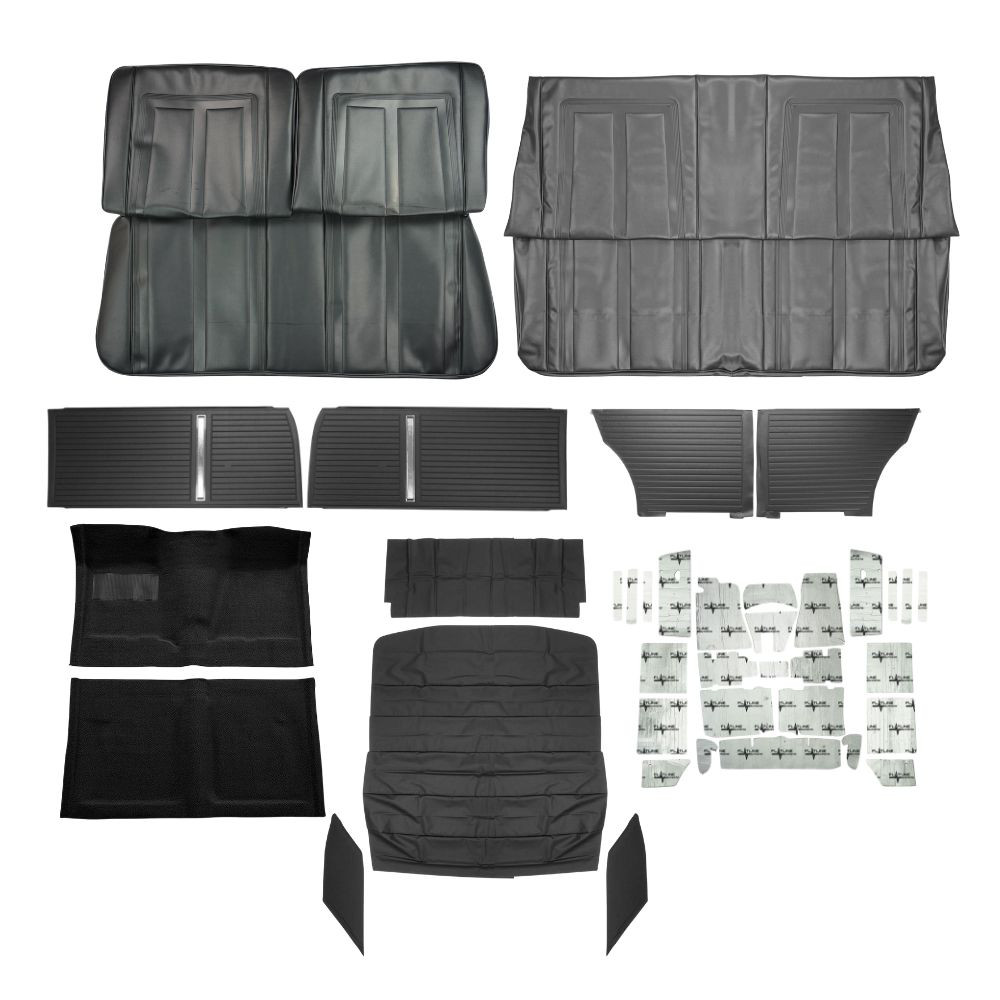 PUI Interiors 1966 Chevrolet Chevy II/Nova Interior Kit, Bench Seats, Standard, Coupe, Black - (66NOVBLKINTBNCH-K)