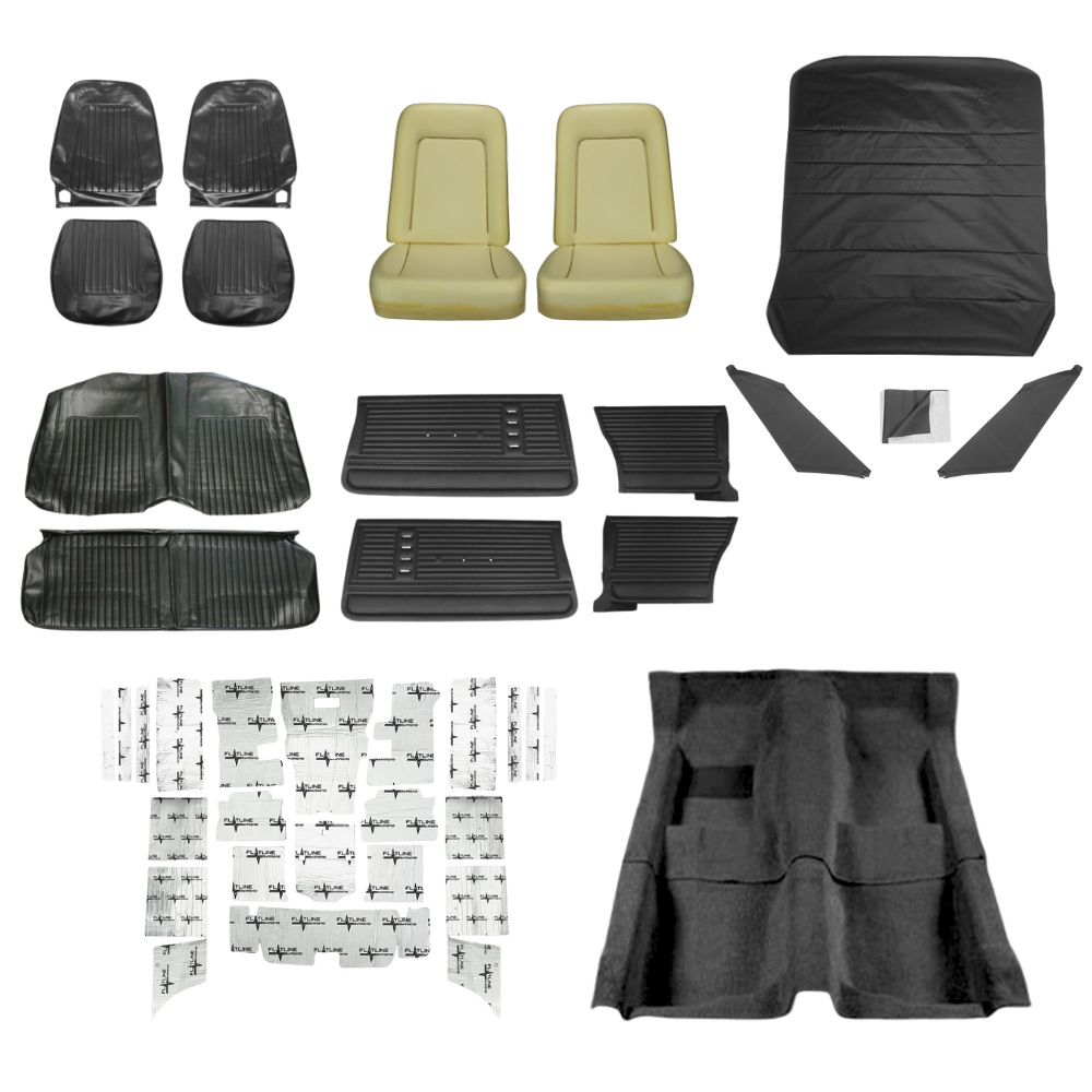 PUI Interiors 1967 Chevrolet Camaro Interior Kit, Standard, 4 Speed, Coupe, Black - (67CAMBLKINT-K)