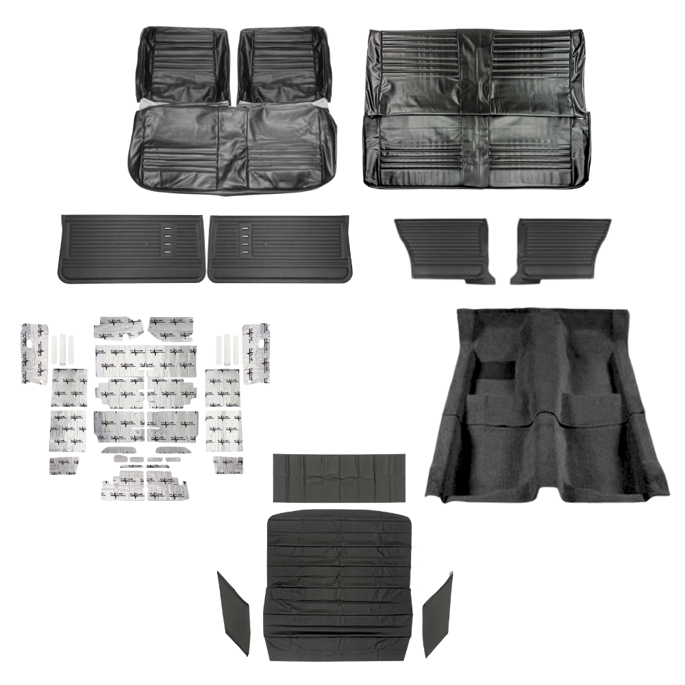 PUI Interiors 1967 Chevrolet Chevelle Interior Kit, Bench Seats, Standard, Coupe, Black - (67CHVBLKINTBNCH-K)