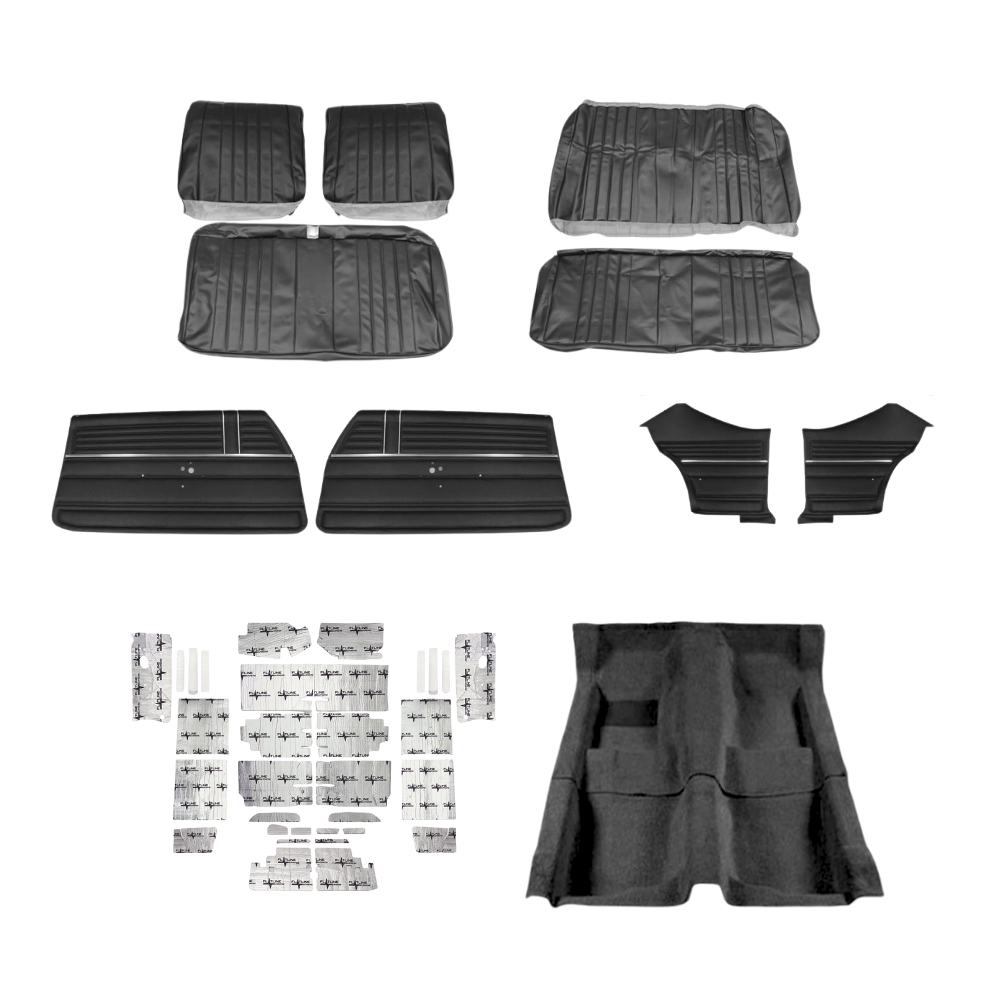 PUI Interiors 1968 Chevrolet Chevelle Interior Kit, Bench Seats, Standard, Coupe, Black - (68CHVBLKINTBNCH-K)