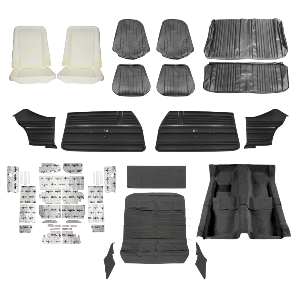 PUI Interiors 1969 Chevrolet Chevelle Complete Interior Kit, Standard, 4 Speed, 2-Door, Hardtop, Black - (69CHVBLKINT-K)
