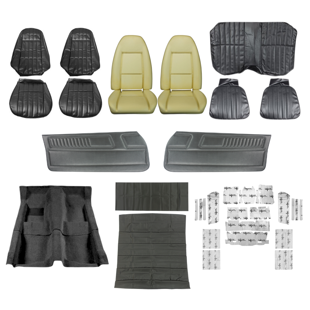 PUI Interiors 1971 Chevrolet Camaro Interior Kit, Standard, 4 Speed, Coupe, Black - (71CAMBLKINT-K)