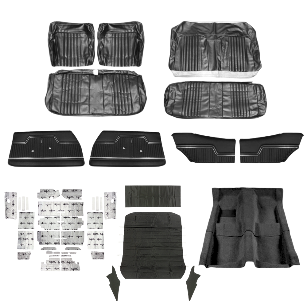 PUI Interiors 1971 Chevrolet Chevelle Interior Kit, Bench Seats, Standard, Coupe, Black - (71CHVBLKINTBNCH-K)