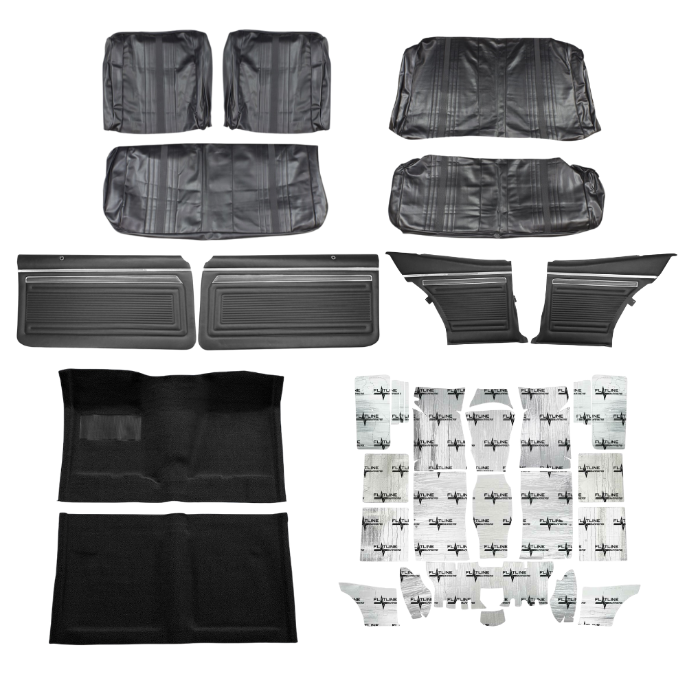 PUI Interiors 1971 Chevrolet Chevy II/Nova Interior Kit, Bench Seats, Standard, Coupe, Black - (71NOVBLKINTBNCH-K)