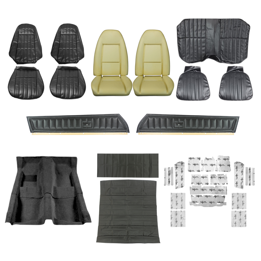 PUI Interiors 1973 Chevrolet Camaro Interior Kit, Standard, 4 Speed, Coupe, Black - (73CAMBLKINT-K)