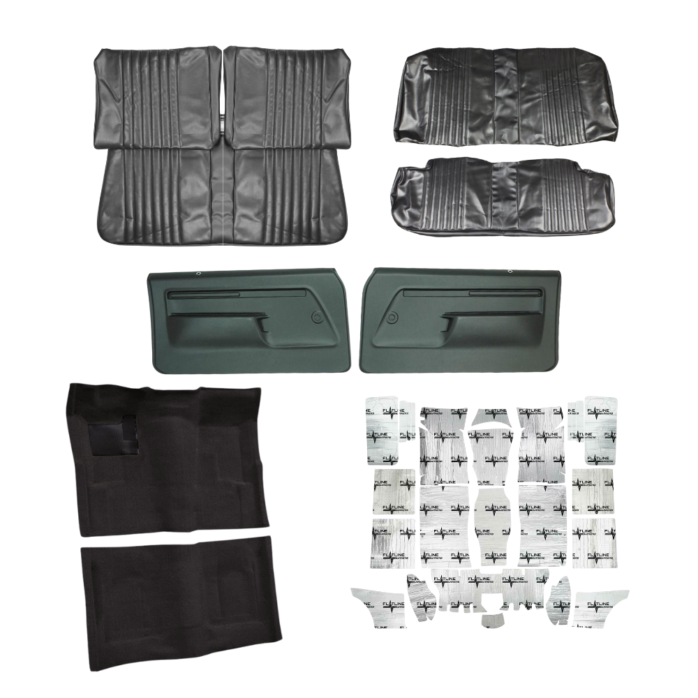 PUI Interiors 1974 Chevrolet Chevy II/Nova Interior Kit, Bench Seats, Standard, Coupe, Black - (74NOVBLKINTBNCH-K)