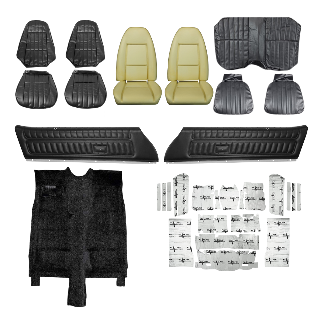 PUI Interiors 1977 Chevrolet Camaro Interior Kit, Standard, 4 Speed, Coupe, Black - (77CAMBLKINT-K)