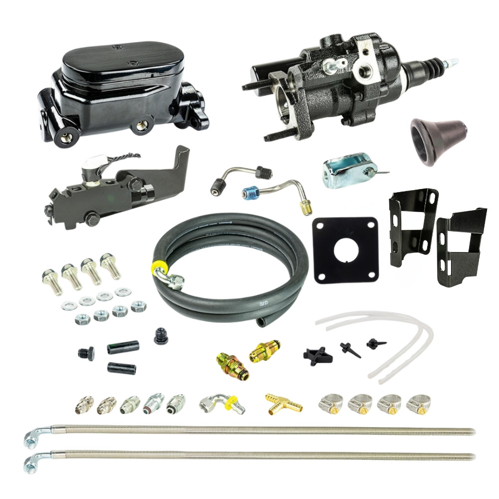 The Right Stuff 1959-70 Full Size Chevy Black Hydro Boost & Master Cylinder Combination Kit with Stainless Hoses Disc/Drum - (BHB595171)