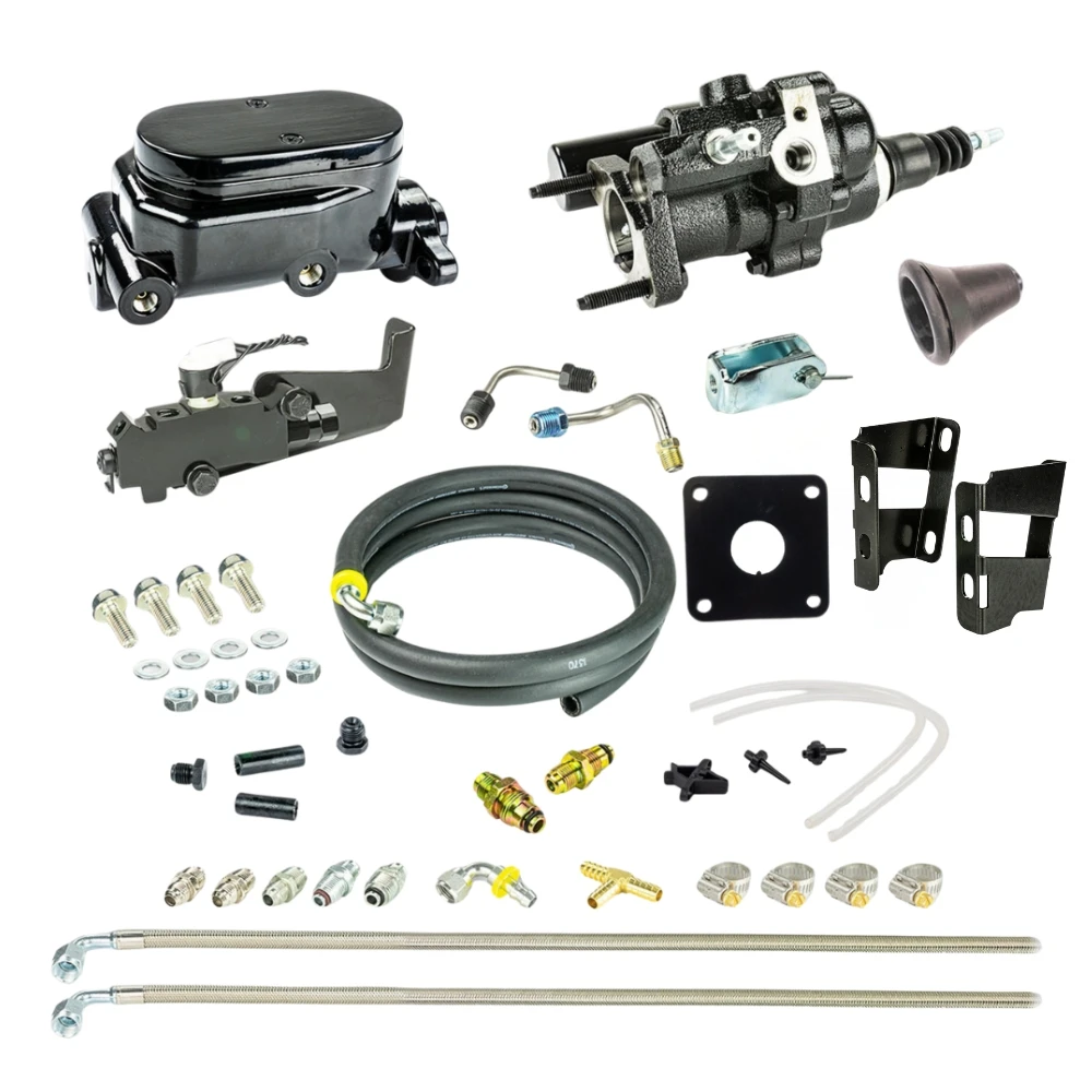The Right Stuff 1959-70 Full Size Chevy Black Hydro Boost & Master Cylinder Combination Kit with Stainless Hoses Disc/Disc - (BHB595672)