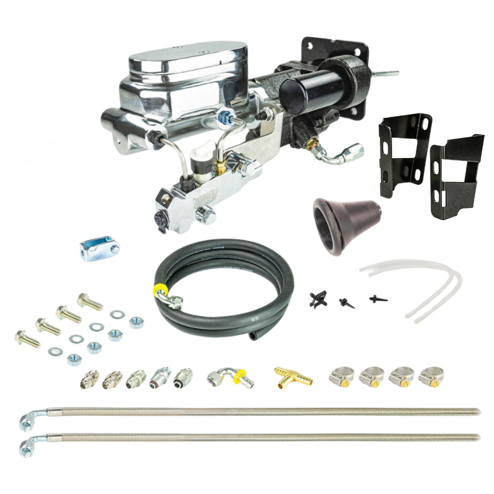The Right Stuff 1959-70 Full Size Chevy Chrome Hydro Boost & Master Cylinder Combination Kit with Stainless Hoses Disc/Disc - (JHB595672)
