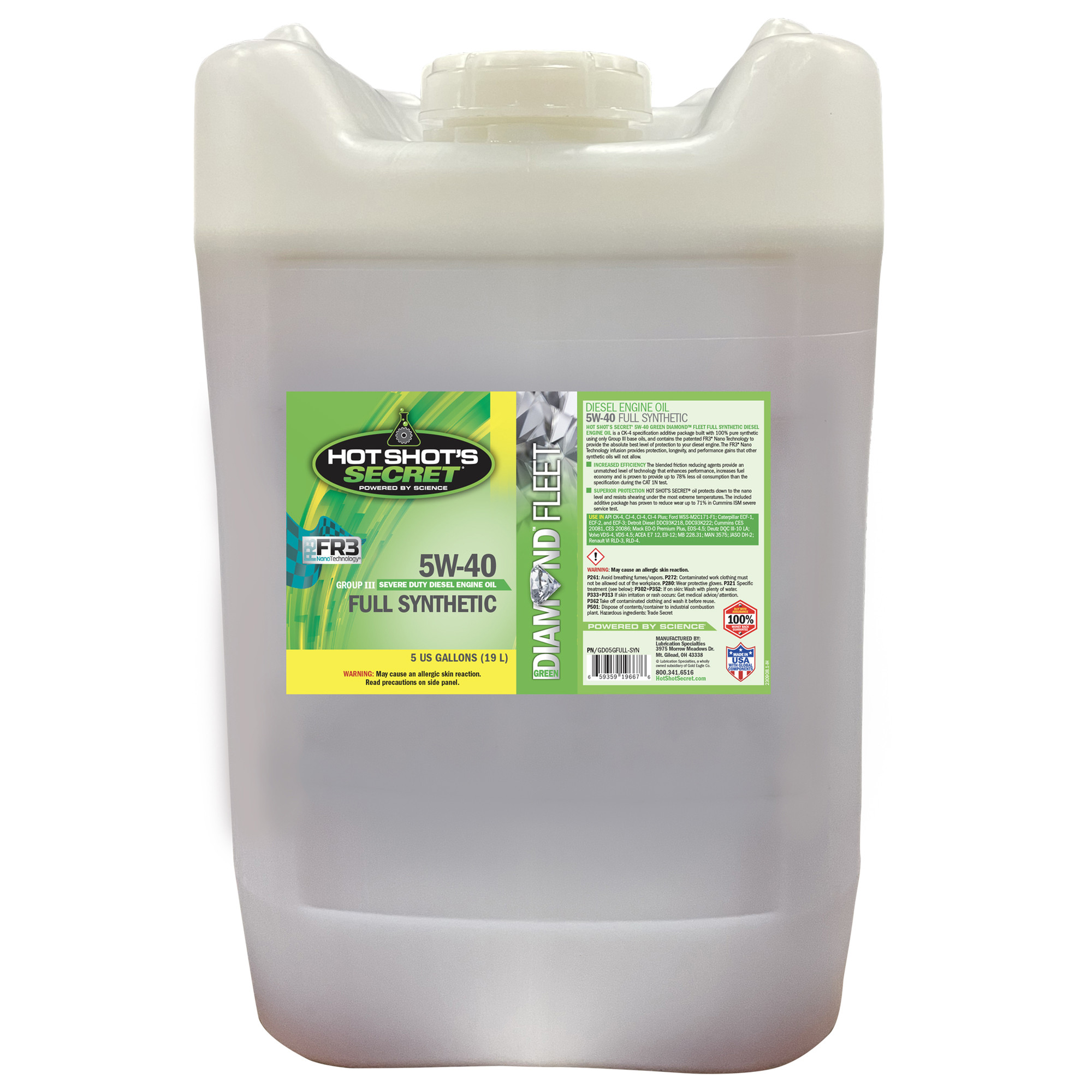 Hot Shot's Secret Hot Shot's Secret® Green Diamond™ 5W40 Full Synthetic Heavy Duty Engine Oil - 5 Gallon  - (GD05GFULL-SYN)