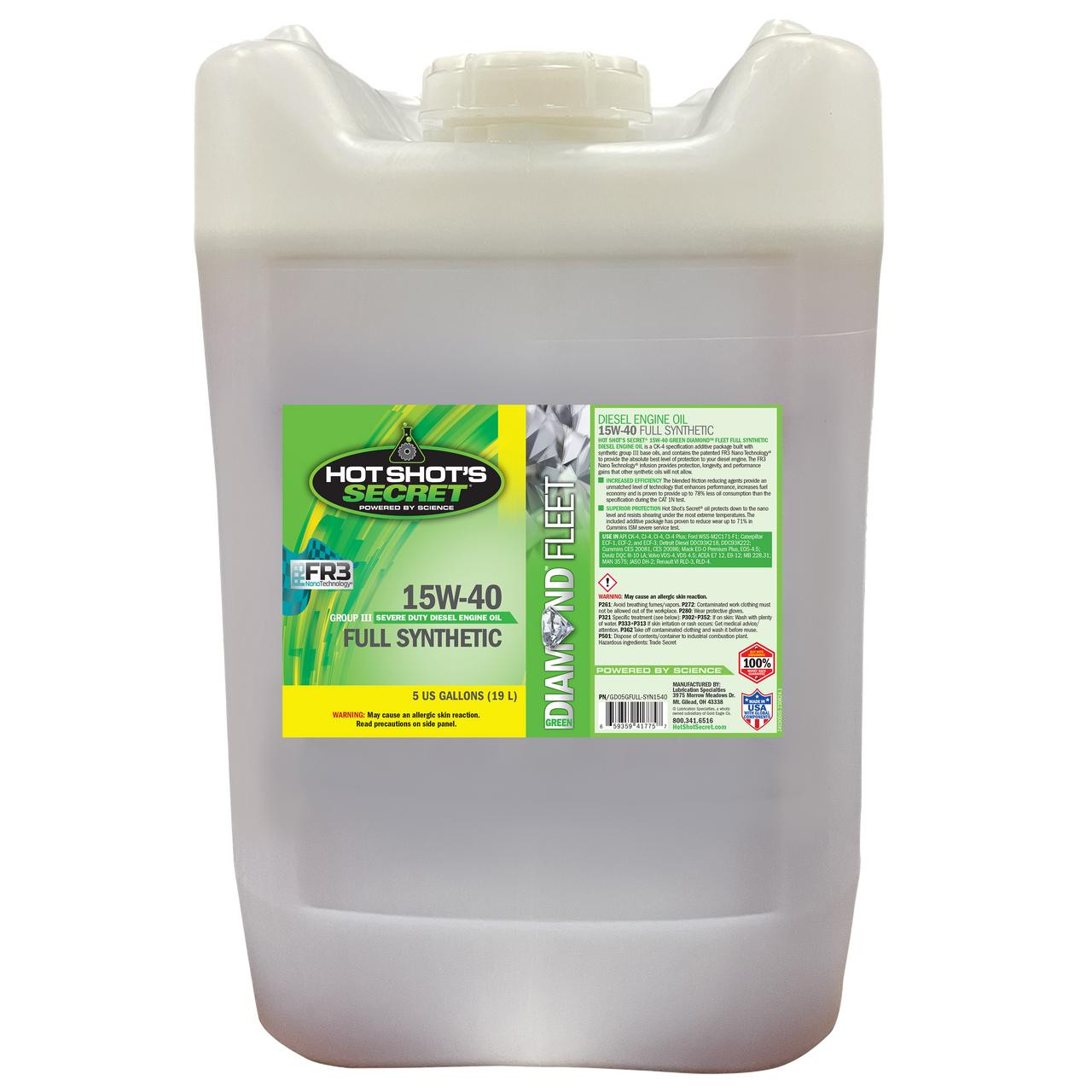  Hot Shot's Secret Hot Shot's Secret® Green Diamond™ 15W40 Full Synthetic Heavy Duty Engine Oil - 5 Gallon  - (GD05GFULL-SYN1540) 
