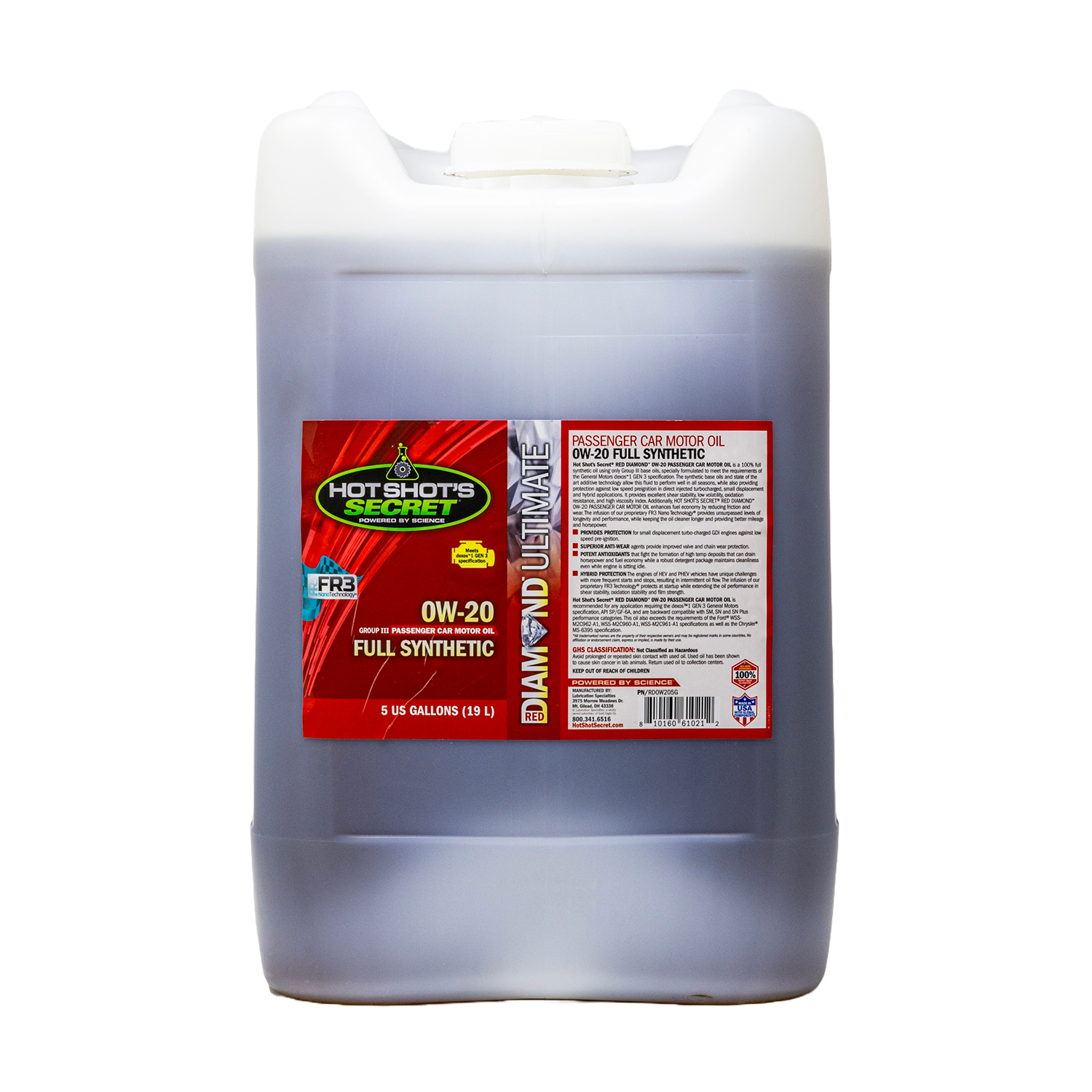 Hot Shot's Secret Hot Shot's Secret® Red Diamond® Full Synthetic Passenger Car Motor Oil 0W-20 - 5 Gallon - (RD0W205G)