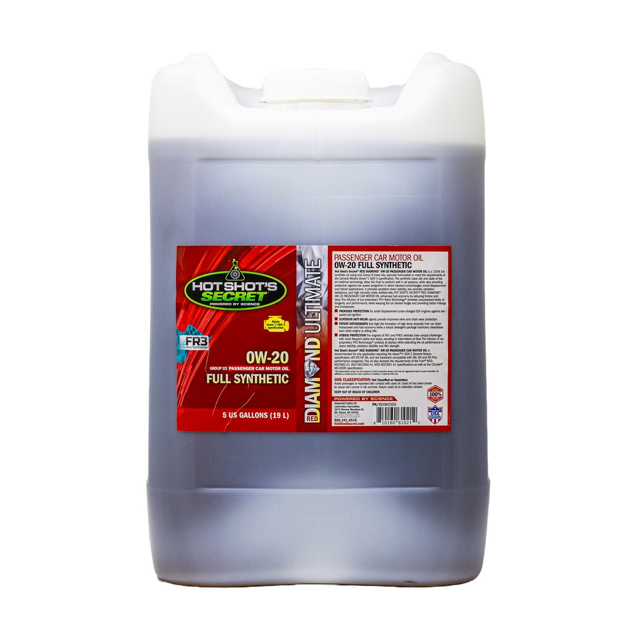  Hot Shot's Secret Hot Shot's Secret® Red Diamond® Full Synthetic Passenger Car Motor Oil 0W-20 - 5 Gallon - (RD0W205G) 