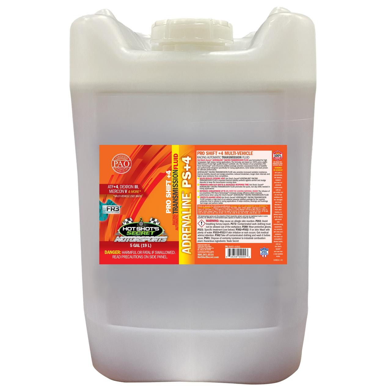  Hot Shot's Secret Hot Shot's Secret® Adrenaline® Pro Shift +4 (Ps+4) Transmission Fluid - 5 Gallon  - (RATF+405G) 