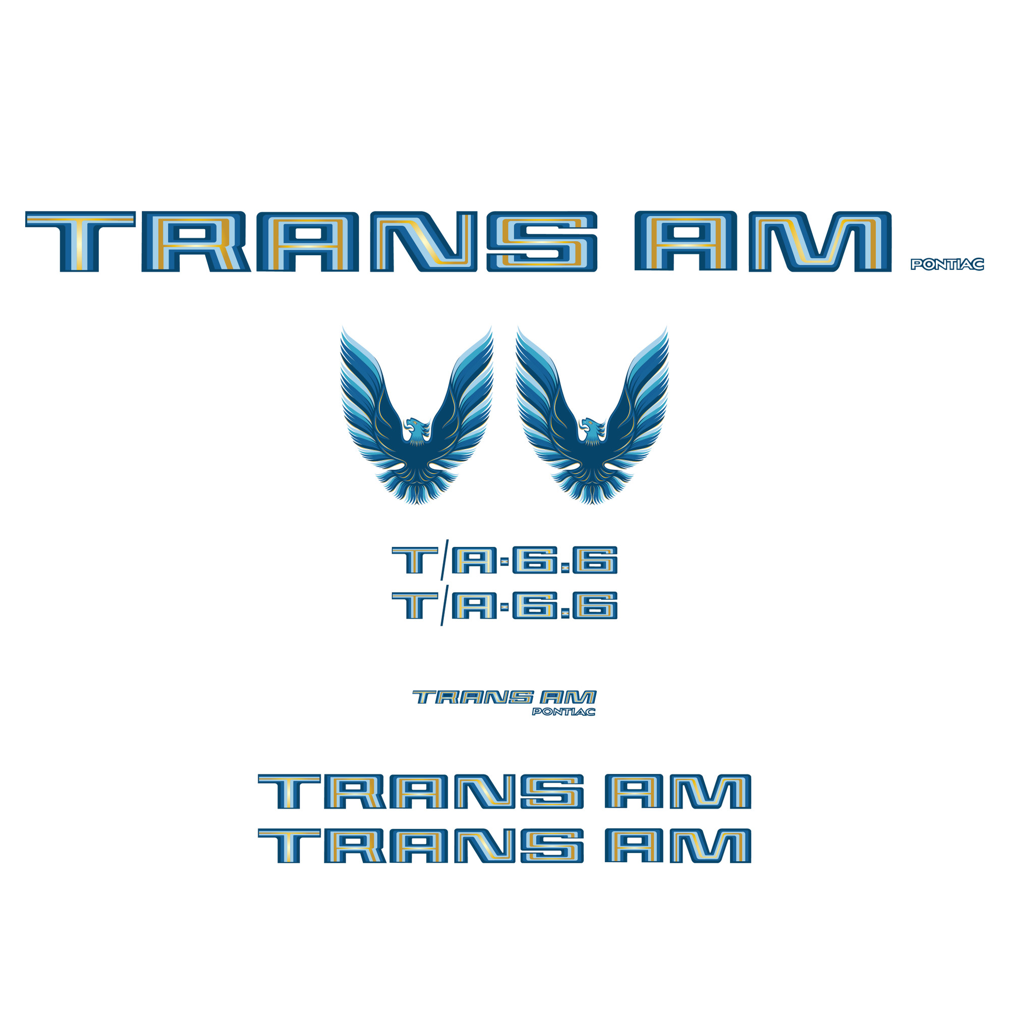 Trim Parts 1979-80 Firebird Trans Am, T/A 6.6, Full Vinyl Decal Kit without Hood Bird - Blue - (TPG-6761)