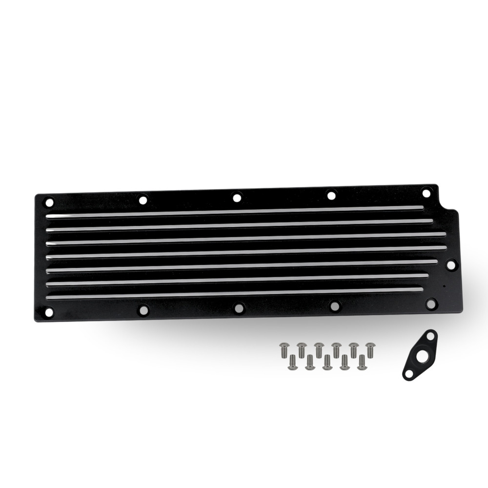 The Right Stuff Gen IV LS Valley Cover with the Oil Pressure Sensor Adapter, Finned, Accents - (G4LSVCF2-A-K)