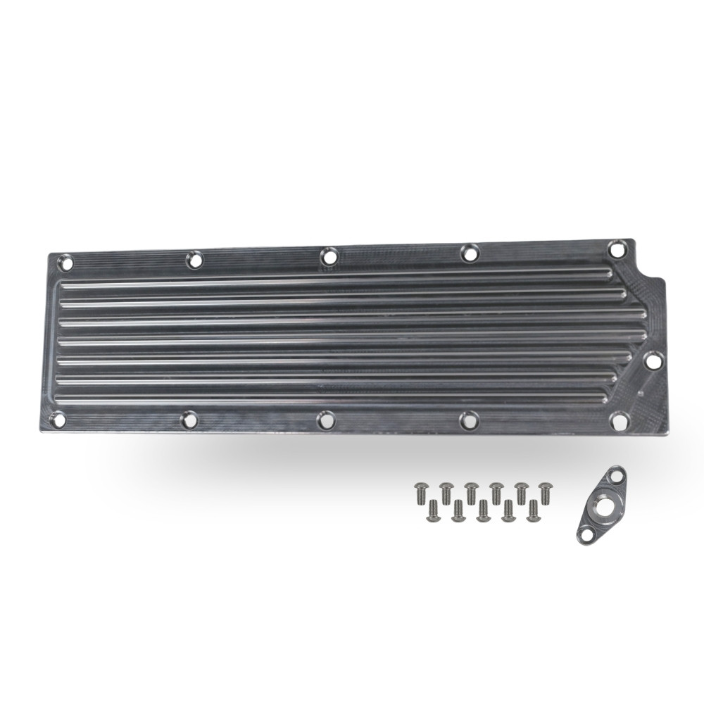 The Right Stuff Gen IV LS Valley Cover with Oil Pressure Sensor Adapter, Finned, Natural Machined - (G4LSVCF2-K)