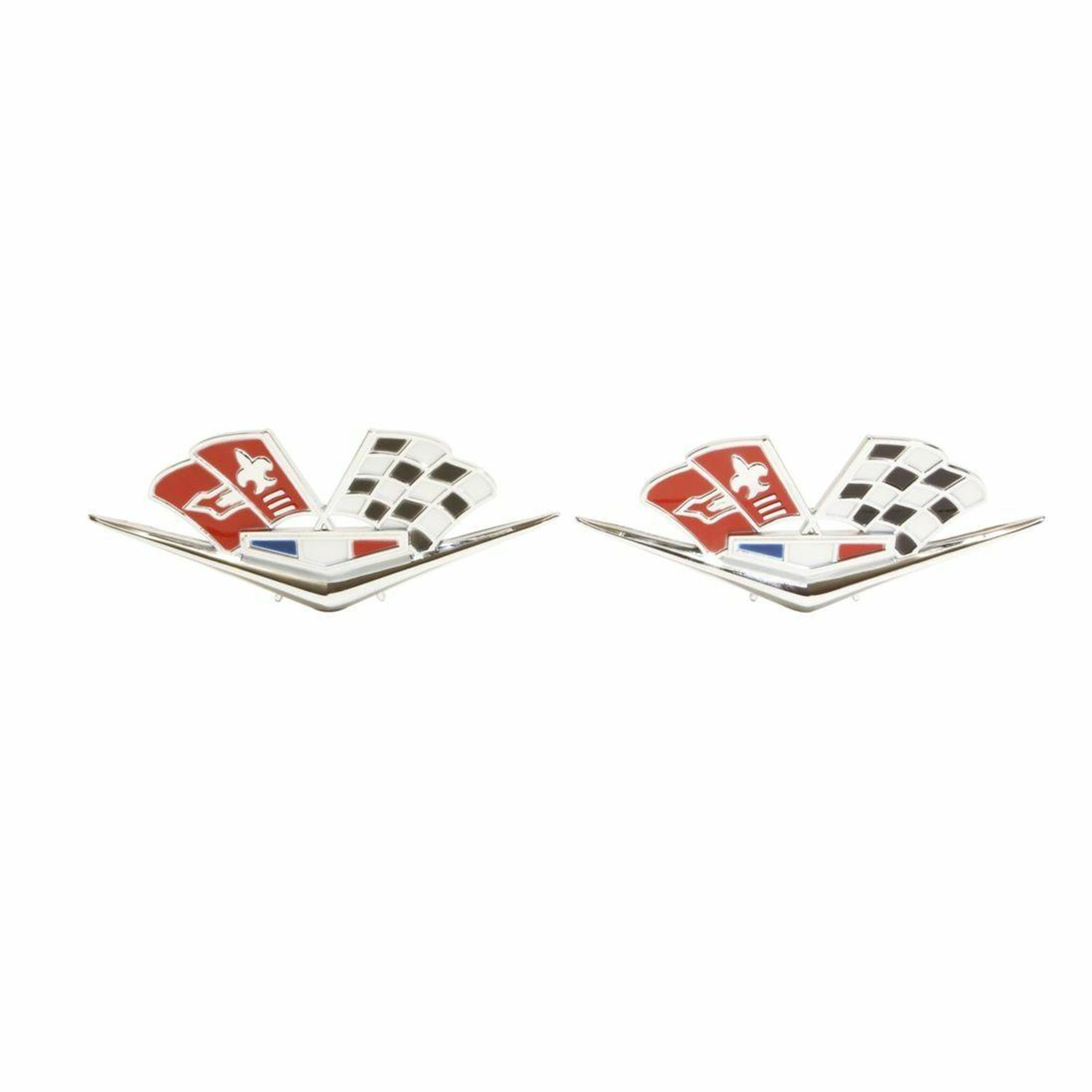 Trim Parts 1962-63 Chevrolet Full Size 327/409 X-Flag Front Fender Emblem W/Fasteners, Pair - 2160