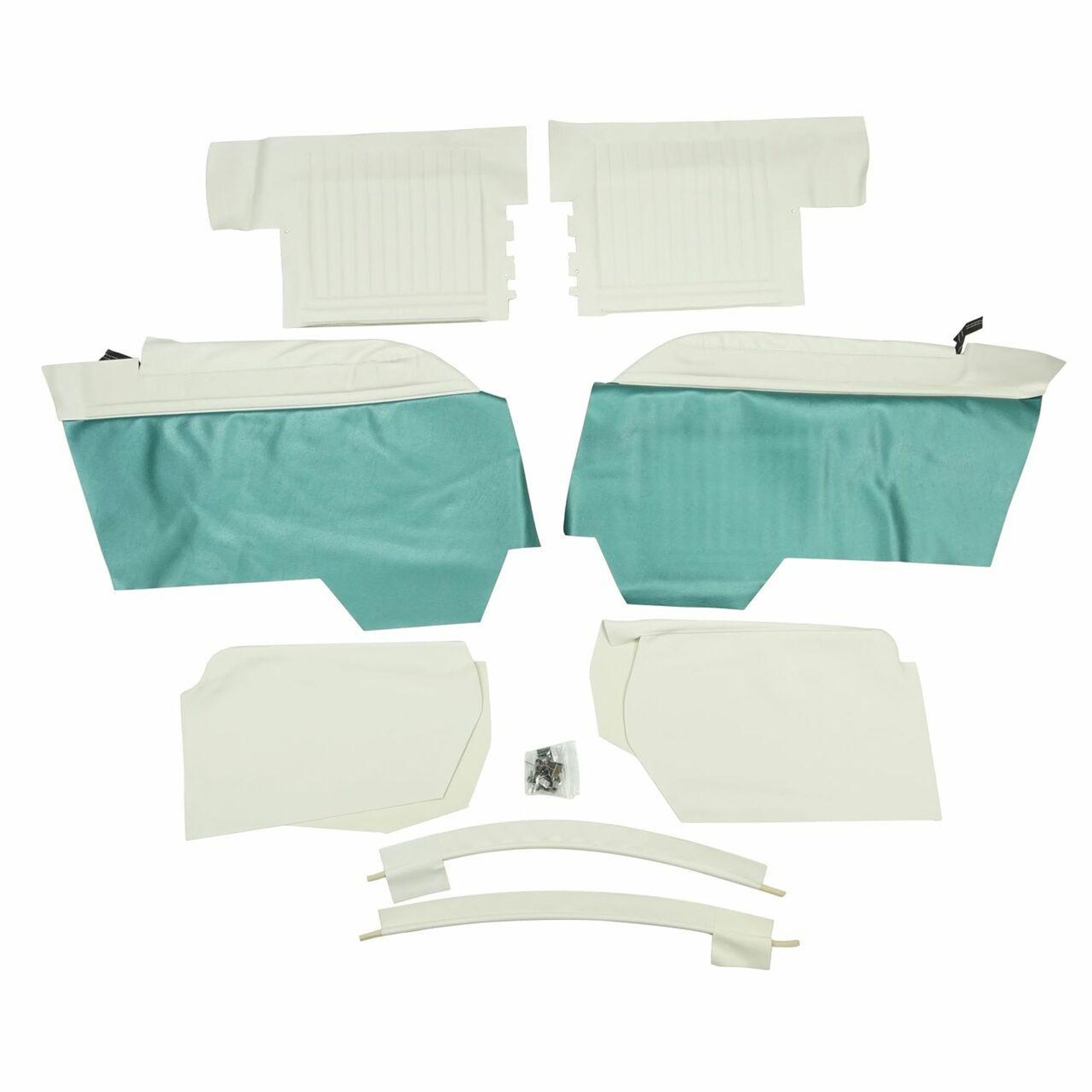 PUI Interiors 1964 Chevrolet Impala/SS Convertible White and Aqua Rear Door Panels - 64BSD69V