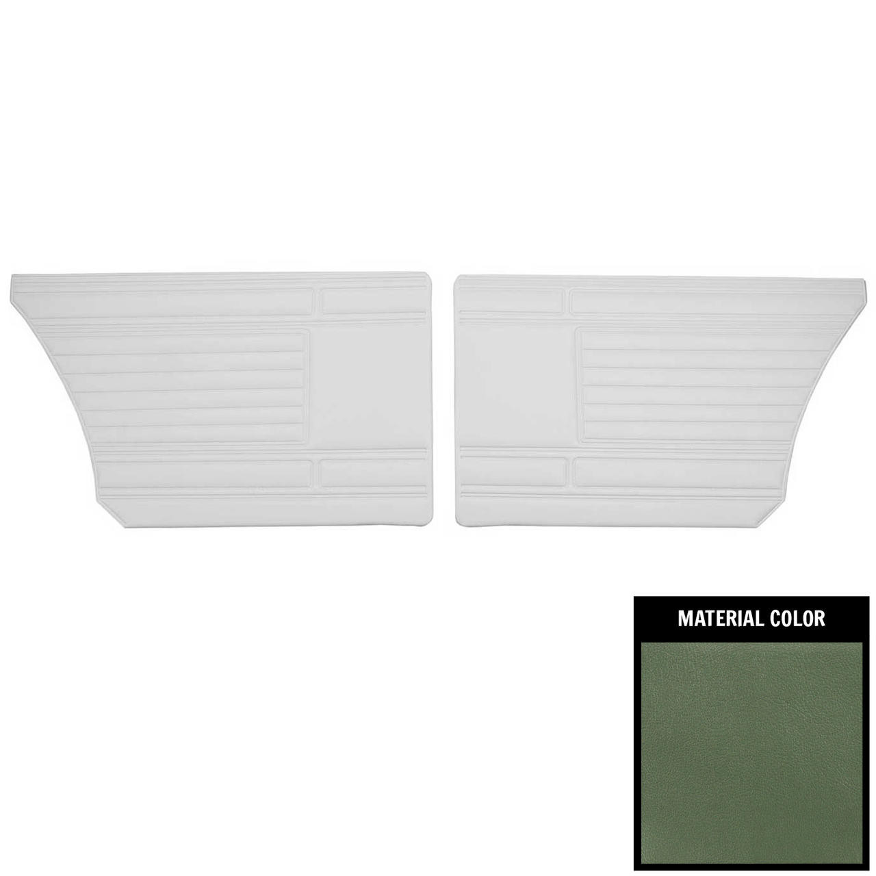 PUI Interiors 1969 Plymouth Barracuda Standard Notchback Dark Green Rear Door Panels - 69KDB104C