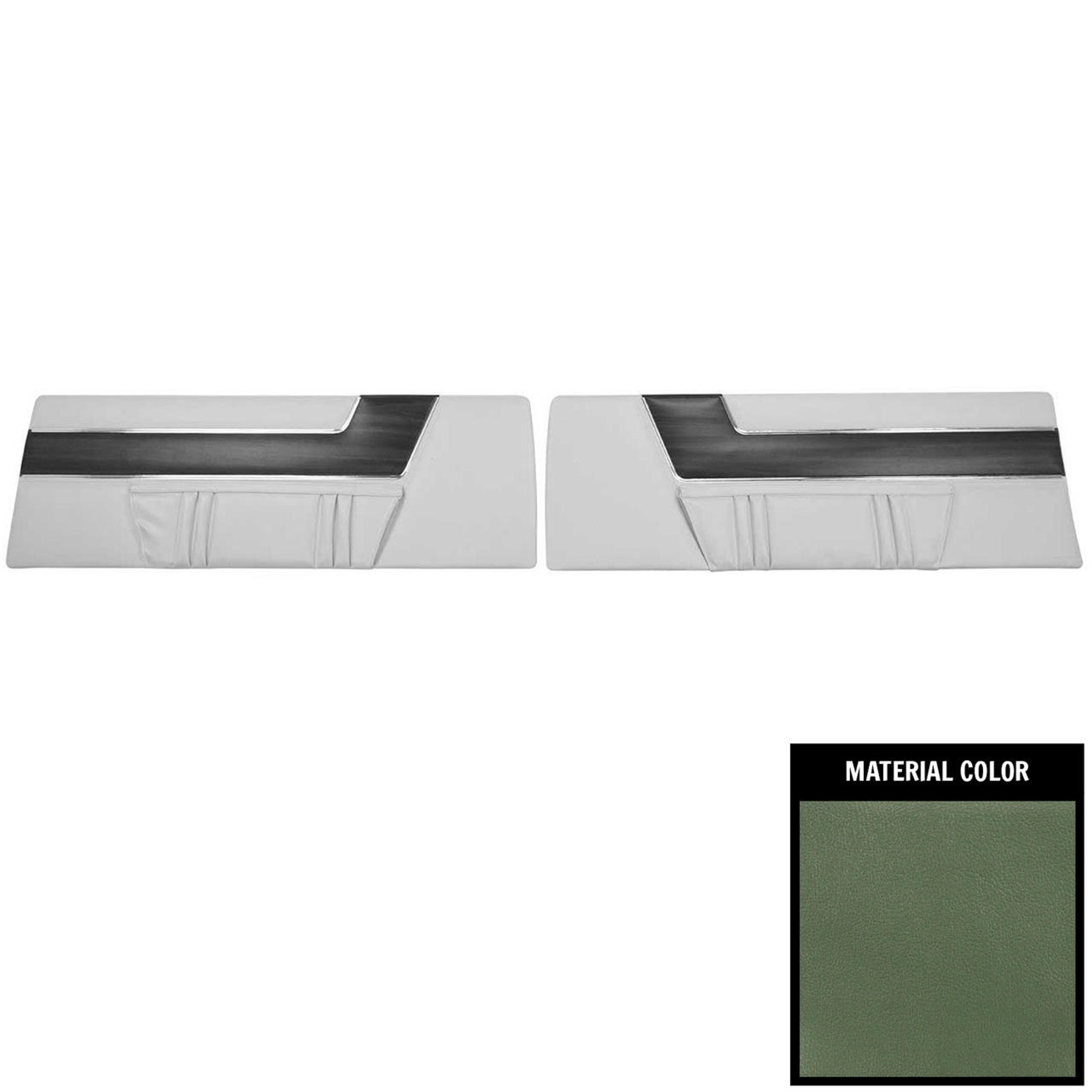 PUI Interiors 1969 Plymouth Barracuda Deluxe Dark Green Front Door Panels - 69KDBD104