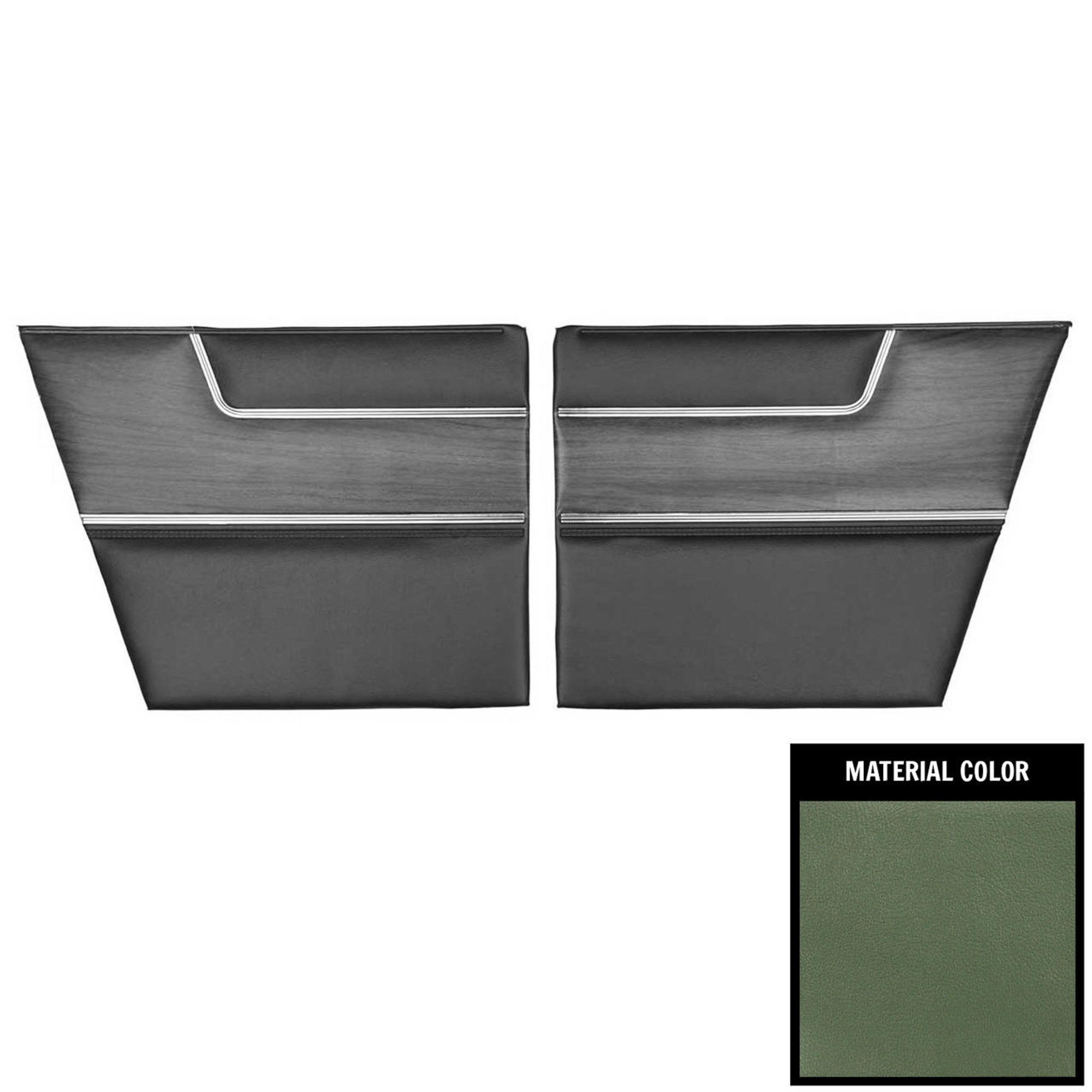 PUI Interiors 1969 Plymouth Barracuda Deluxe Fastback Dark Green Rear Door Panels - 69KDBD104F
