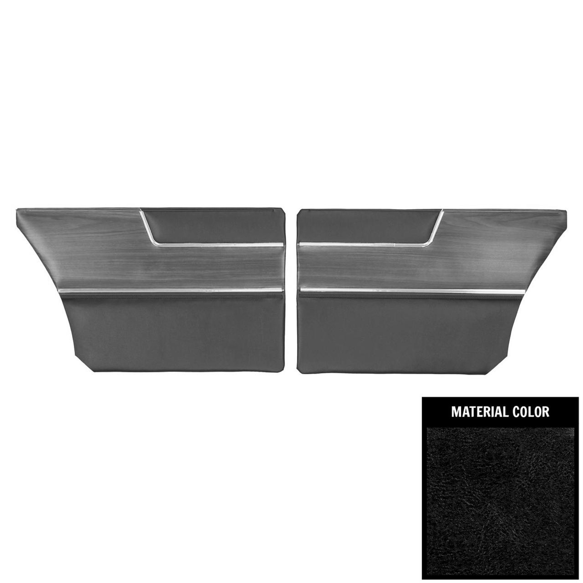 PUI Interiors 1969 Plymouth Barracuda Deluxe Notchback Black Rear Door Panels - 69KDBD10C