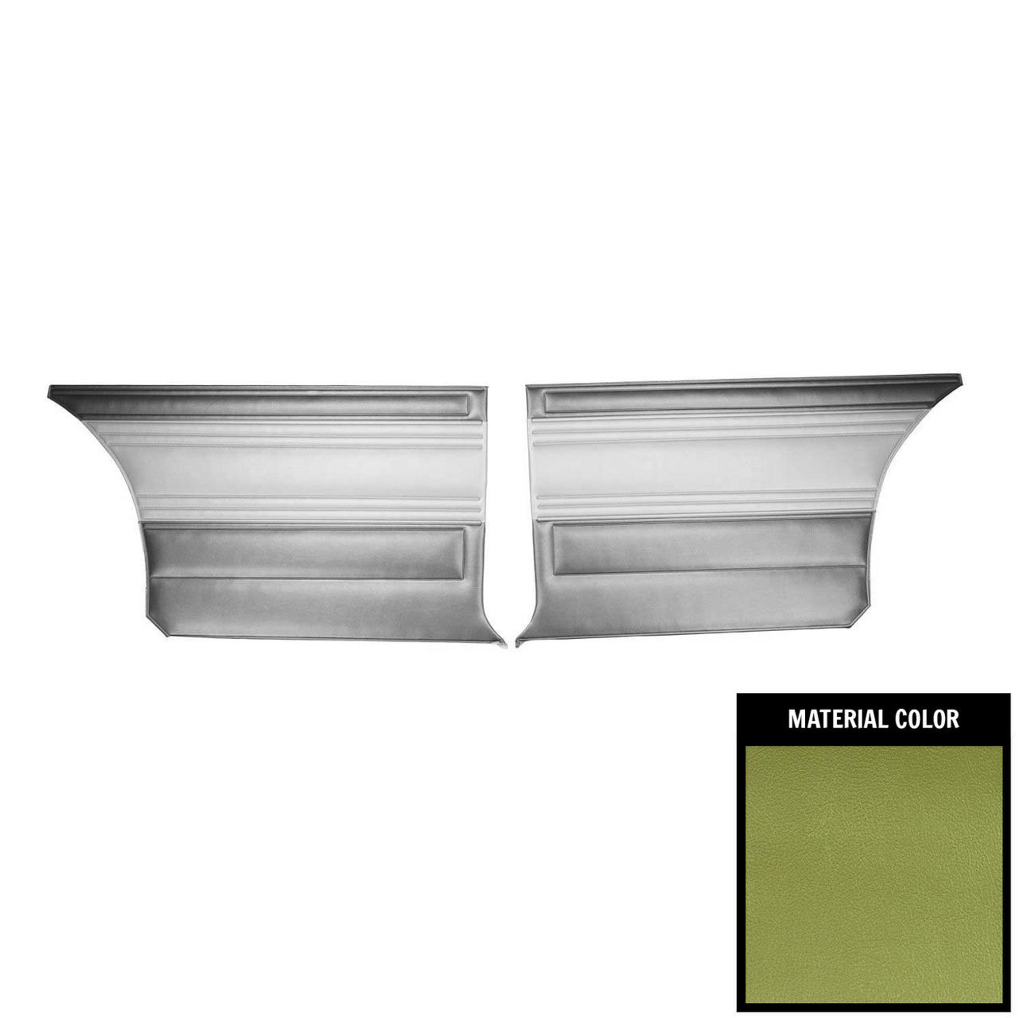 PUI Interiors 1969 Plymouth Roadrunner Custom Decor Light/Dark Green Front Door Panels - 69KDRD804