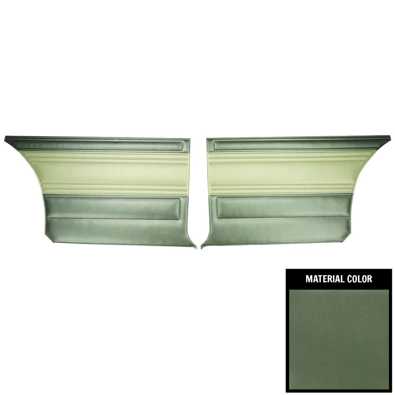 PUI Interiors 1969 Plymouth Roadrunner/Custom Hardtop 2 Tone Green Rear Door Panels - 69KDRD807C