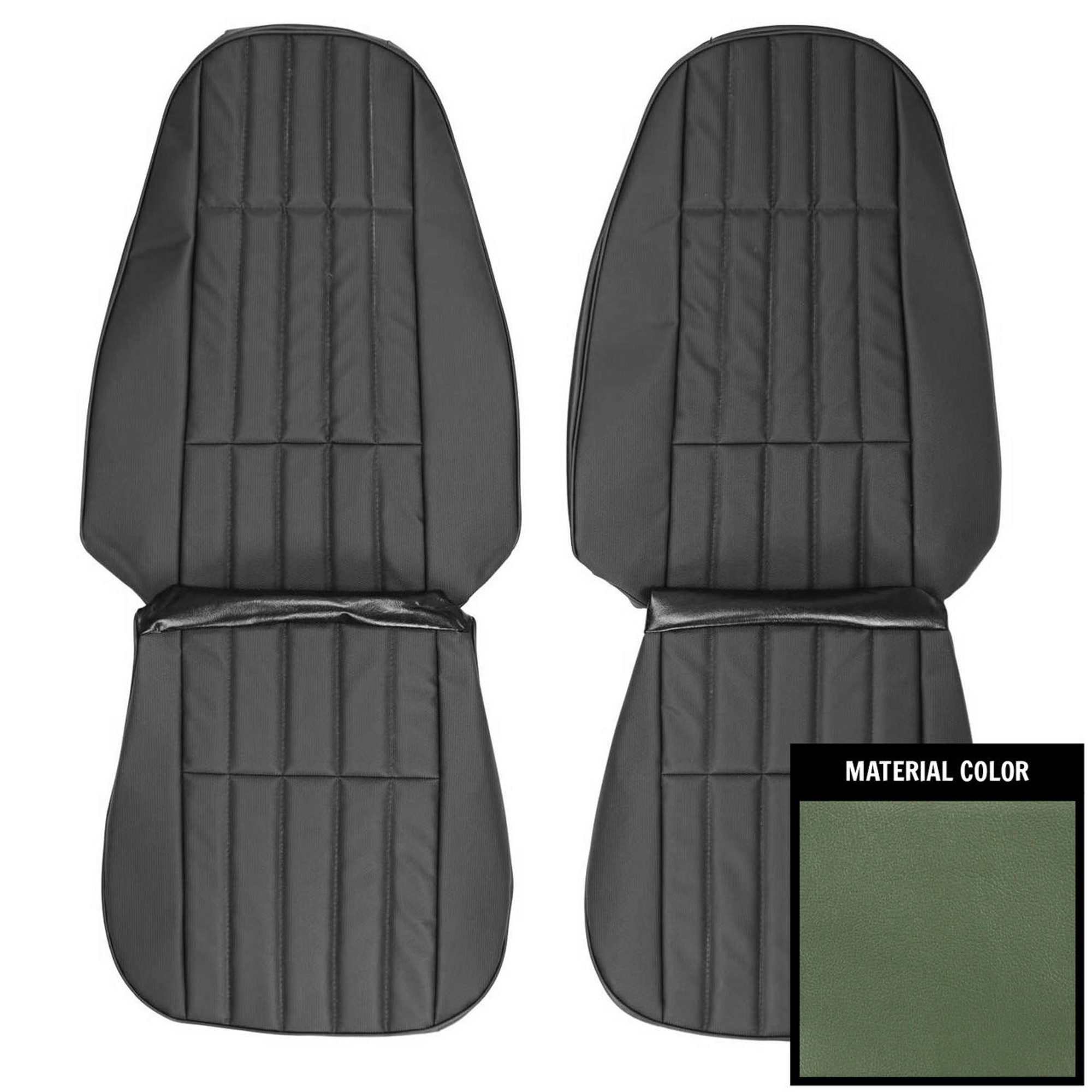 PUI Interiors 1973 Plymouth Cuda/Challenger Dark Metallic Green Front Bucket Seat Covers - 73KSB104U