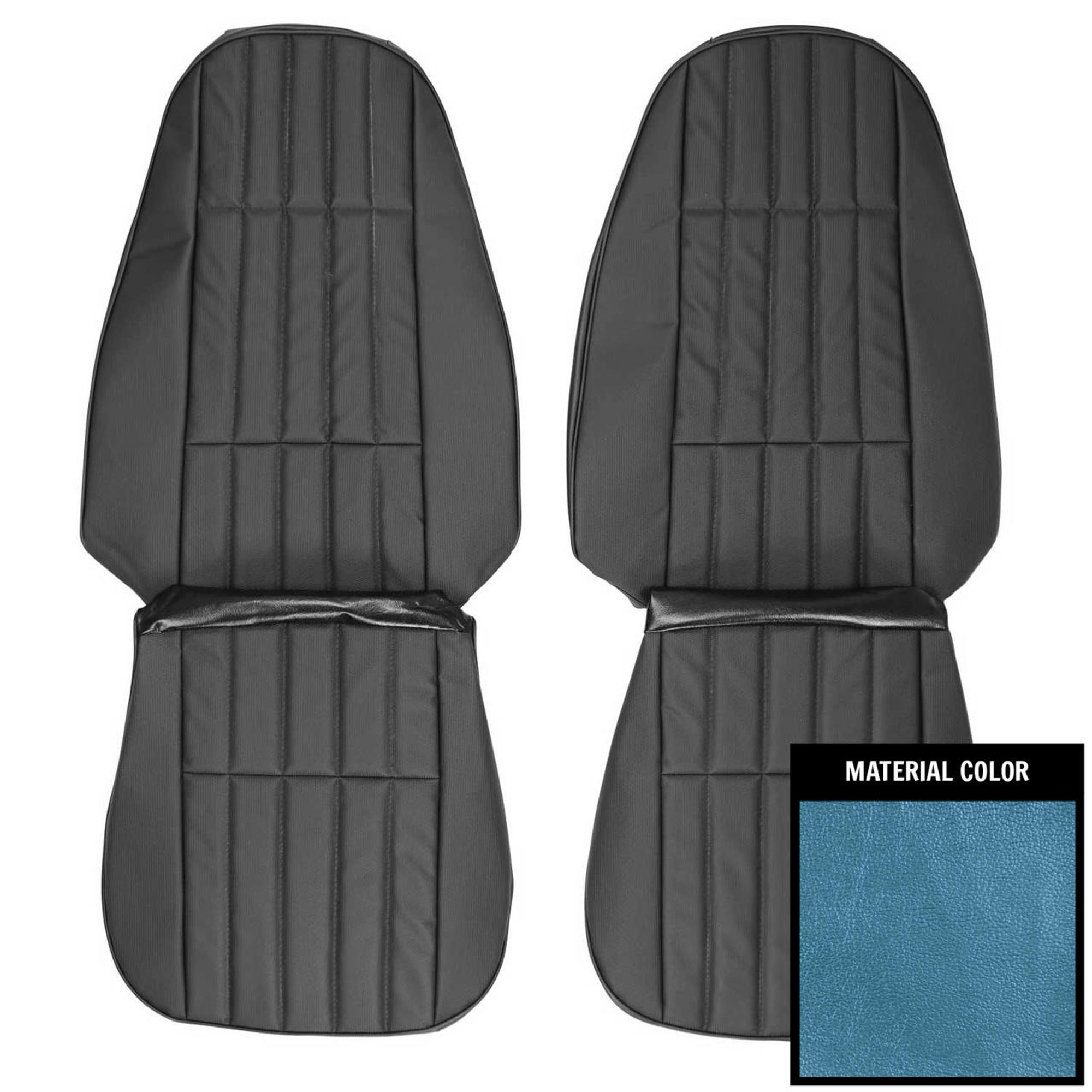 PUI Interiors 1973 Plymouth Cuda/Challenger Bright Blue Front Bucket Seat Covers - 73KSB723U