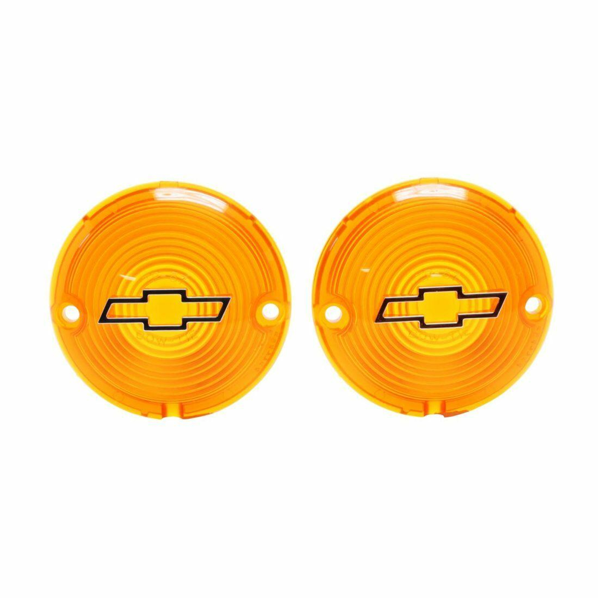 Trim Parts 1957 Chevrolet Full Size Cars Amber Parking Light Lens W/Chrome Bowtie, Pair - A1484C