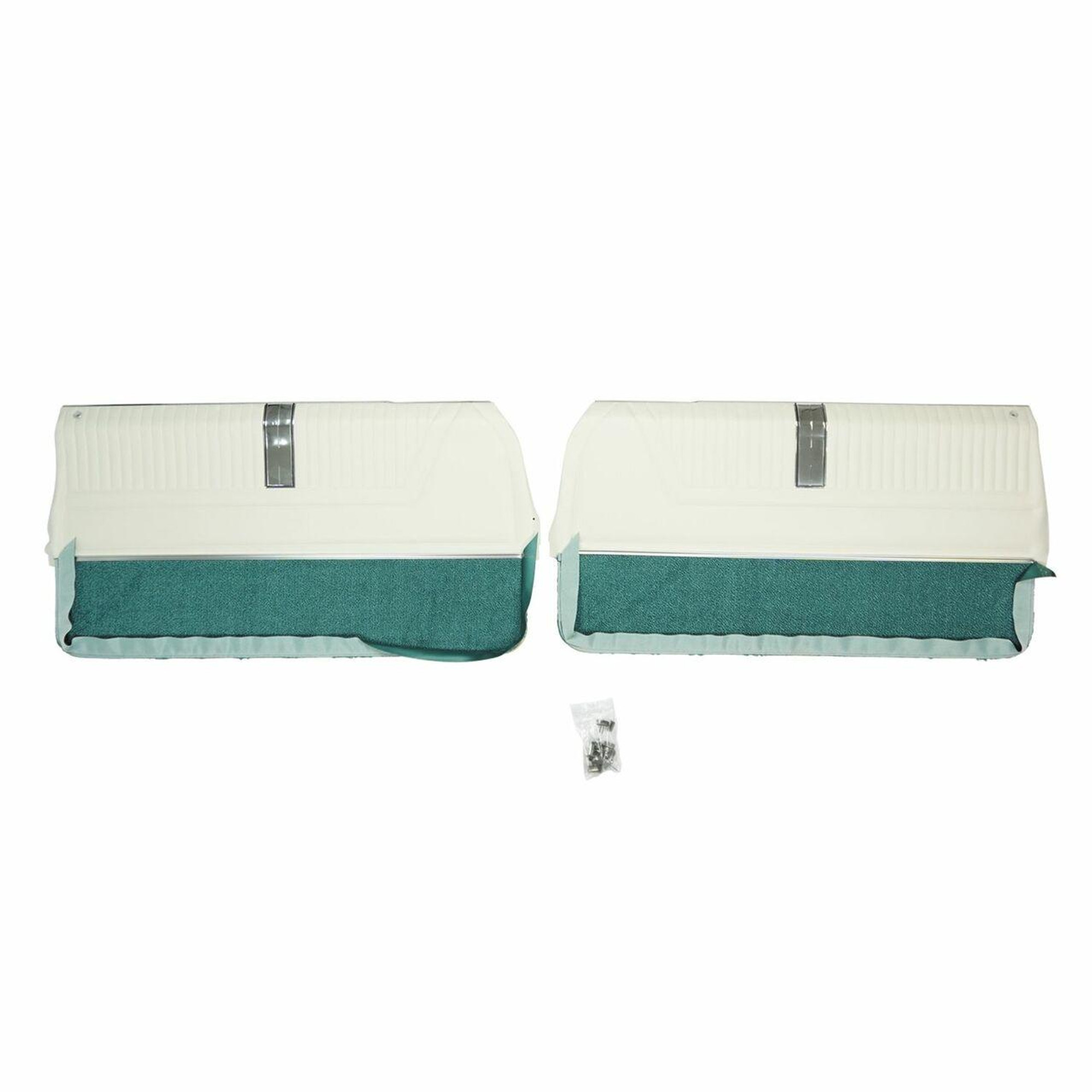 PUI Interiors 1965 Chevrolet Impala SS Pre-Assembled White and Aqua Front Door Panels - PD556