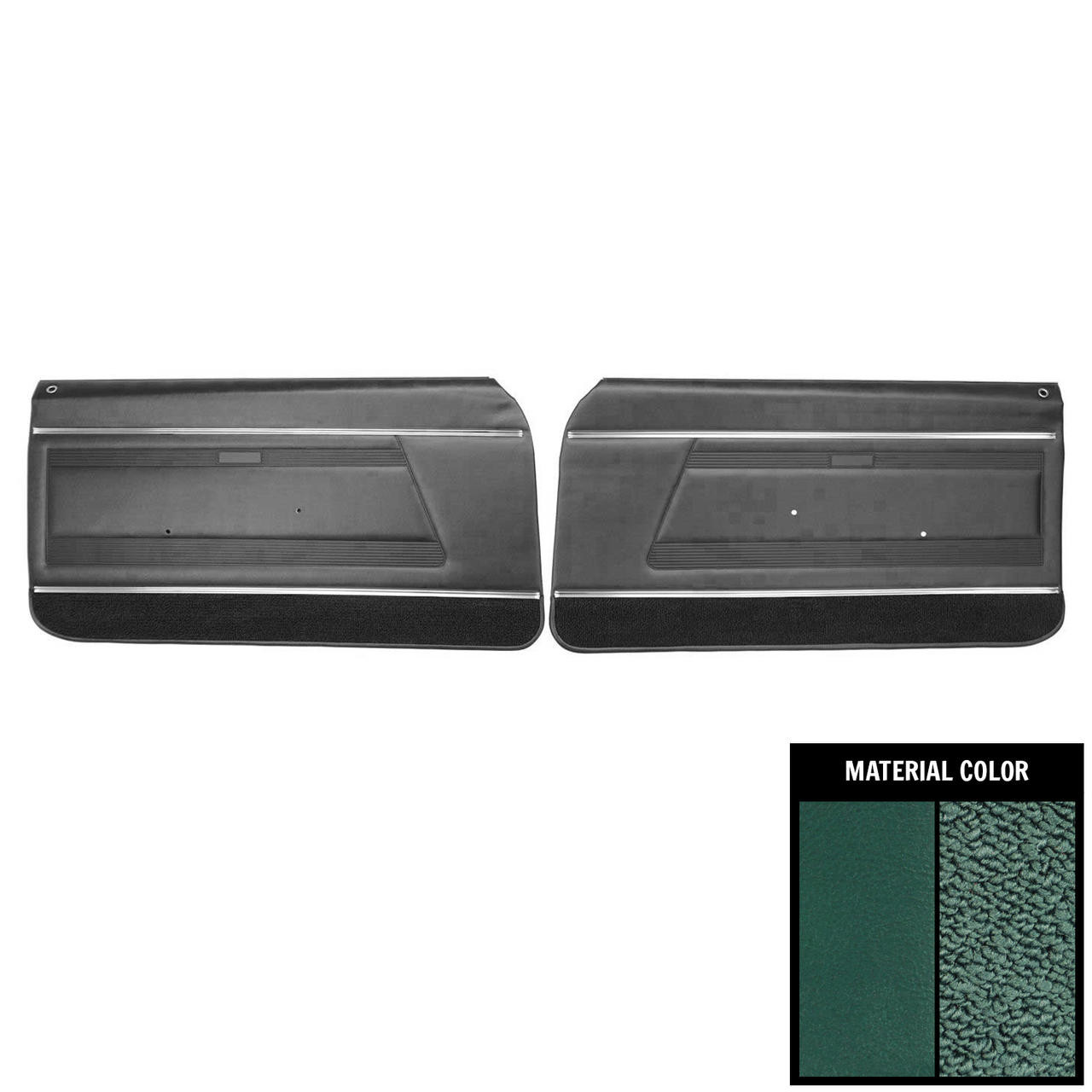 PUI Interiors 1968 Pontiac Firebird Standard Pre-Assembled Dark Aqua Front Door Panels - PD625