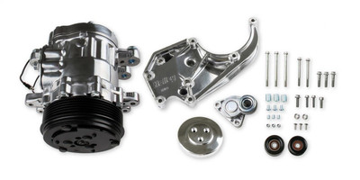 Holley LS Accessory Drive Bracket w/SD7 A/C Compressor, Tensioner and Pulleys, Polished - HOL-20-142P