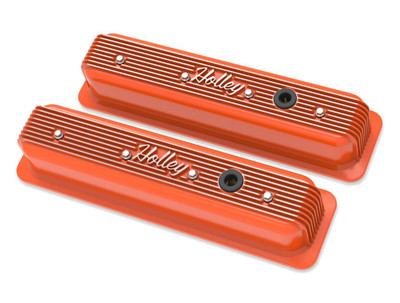 Holley Valve Covers, Vintage Style For SBC, Die-Cast Aluminum w/Factory Orange Finish - HOL-241-249