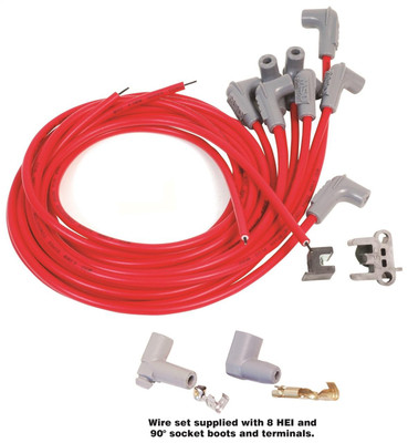 MSD Super Conductor Spark Plug Wires, 8 Cyl 90 Deg Socket/HEI Universal 8.5mm, Red - MSD-31239
