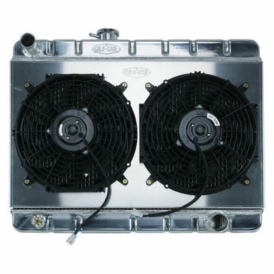 Cold Case Radiators 66-67 GTO w/MT w/o AC 15.5 Aluminum Radiator and Dual 12 Fan Kit 25.2x20x3 - CR-GPG34K
