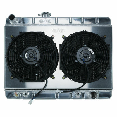 Cold Case Radiators 66-67 GTO w/AT and AC 17.5 Aluminum Radiator and Dual 12 Fan Kit 25x21.9x3 - CR-GPG38AK